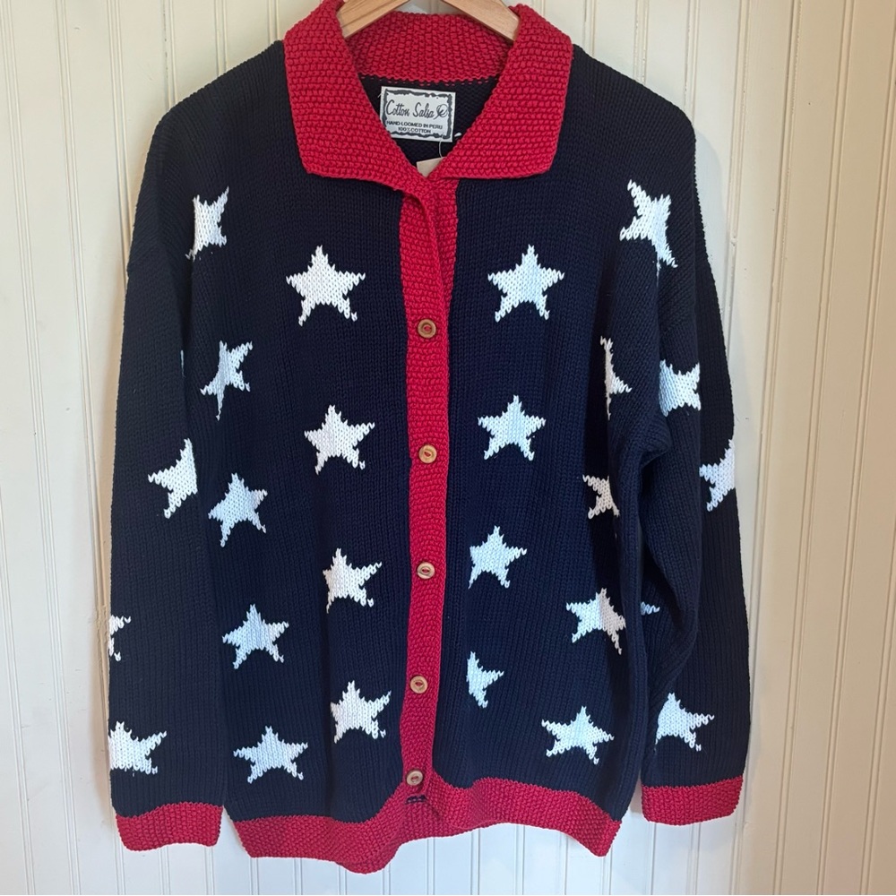 Vintage Cotton Salsa Stars Hand Loomed Cardigan, XL